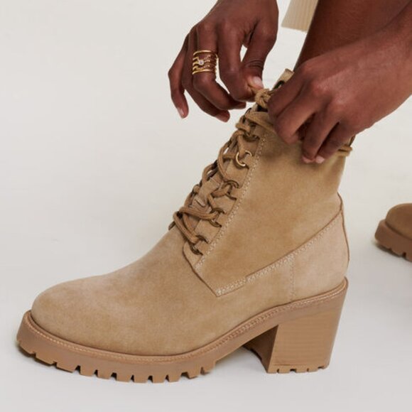 NEW MAJE Suede Lace Up Booties sand for women 1061tn - Picture 6 of 8